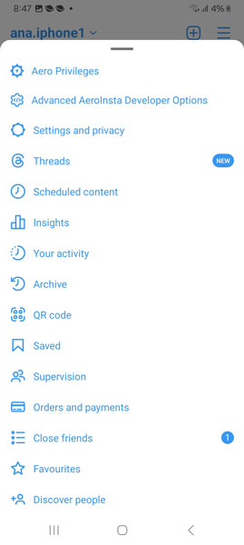 setting insta blue
