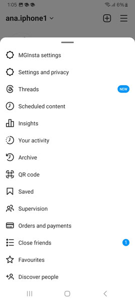 mg insta setting