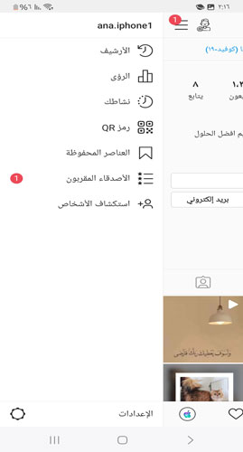 القائمة الجانبية في انستا اكس